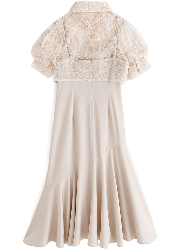 日本 GRL - 氣質花蕾絲兩件式洋裝-優雅杏