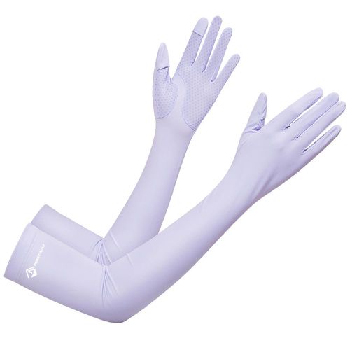 UPF50+成人冰絲涼感防曬袖套-指尖開口款-紫色 (F(約52x10CM))