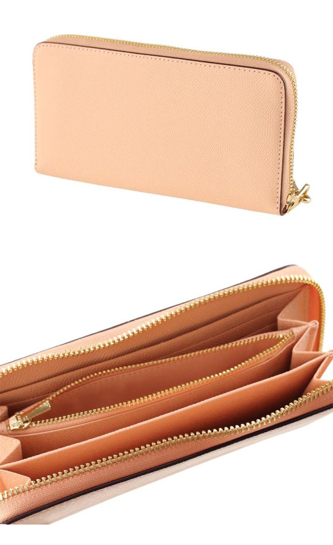 COACH - 素面皮革手掛式拉鍊長夾 (淺桔)