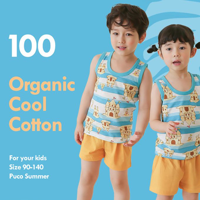 正韓 Puco - 超優質嬰幼兒/兒童無袖100% 有機棉家居服/睡衣-沙灘城堡