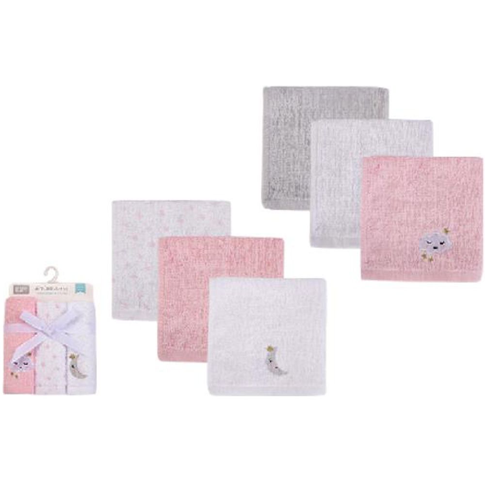 美國 Luvable Friends - 甜蜜寶貝多功能嬰幼兒100%純棉小方巾/洗澡巾/擦嘴巾6入組(25*25cm)-粉色星夢