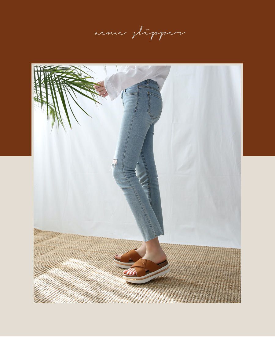 韓國 Dangolunni - 寬版交叉輕量厚底拖鞋-黑