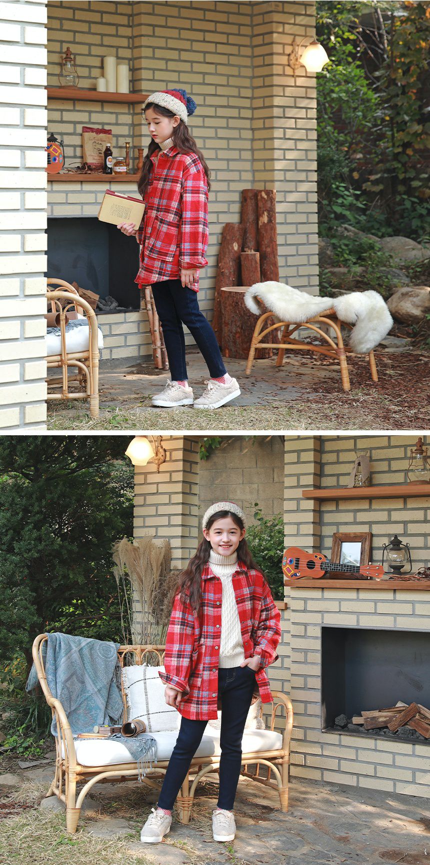 韓國 J KIDS - (內刷毛)長版紅格子襯衫/夾克