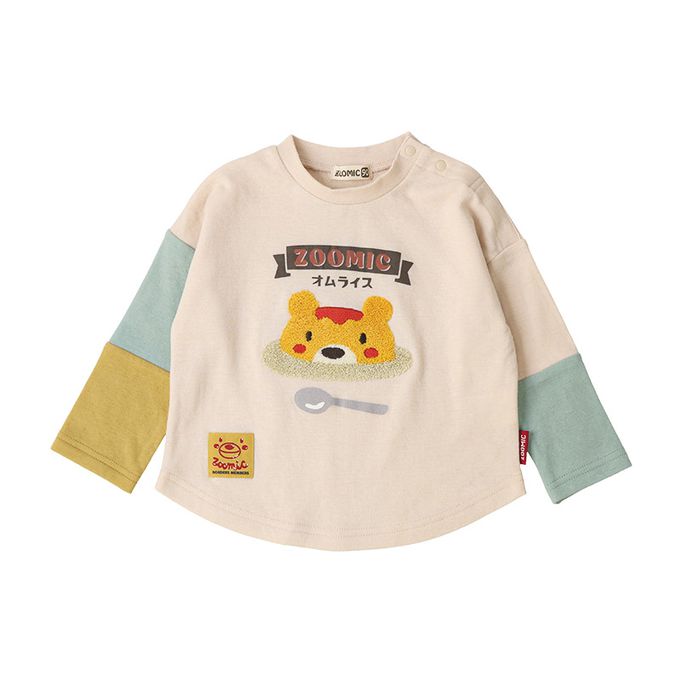 日本 ZOOLAND - 立體刺繡撞色長袖上衣-療癒咖哩飯-軍綠