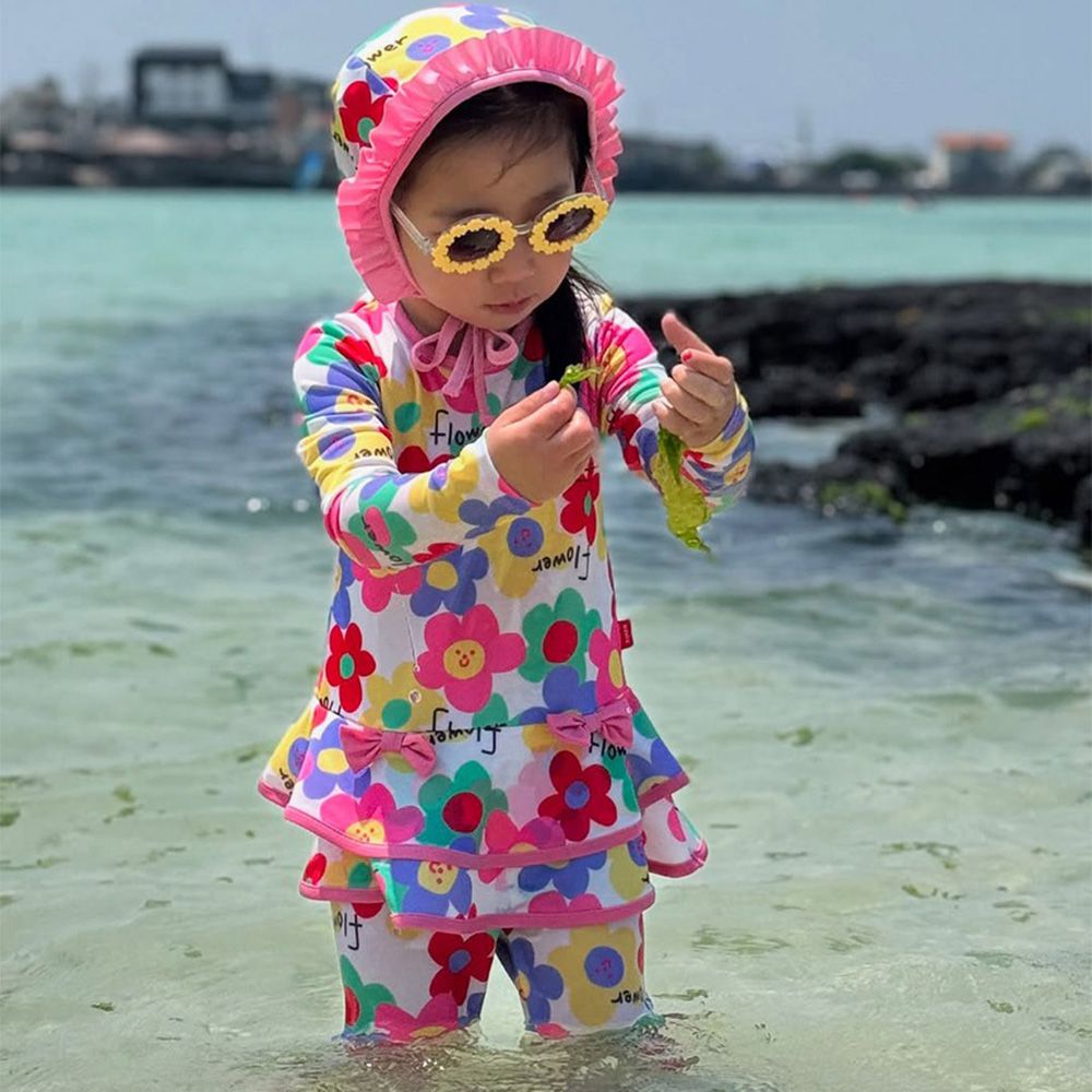 繽紛微笑花朵兒童泳裝-三件組