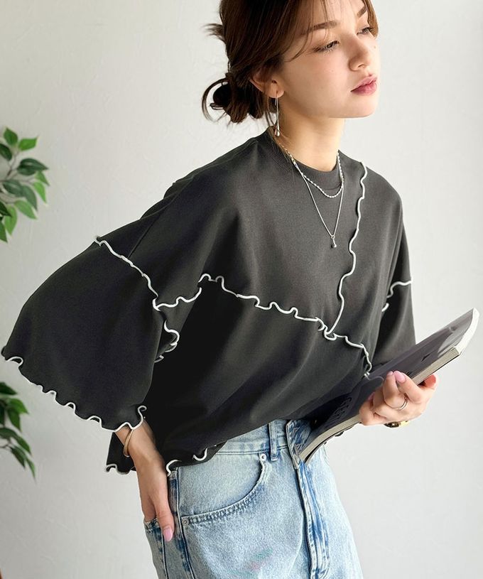 日本 Classical Elf - 木耳QQ俏麗造型寬袖上衣-炭黑