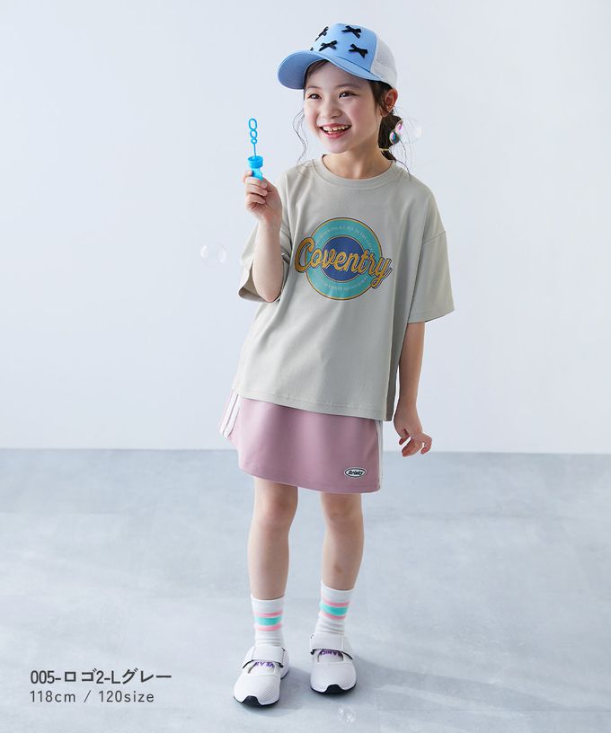 日本 devirock - 速乾網眼 女孩印花短袖上衣-圓圈logo-煙燻粉