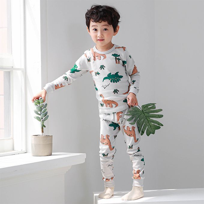 正韓 Cogibu - 極舒適無螢光劑 100% 有機棉幼兒/兒童睡衣/家居服套裝組-恐龍