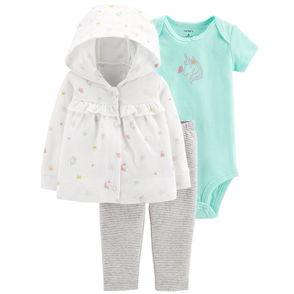 美國 Carter's - 嬰幼兒薄外套包屁衣長褲三件組-獨角獸
