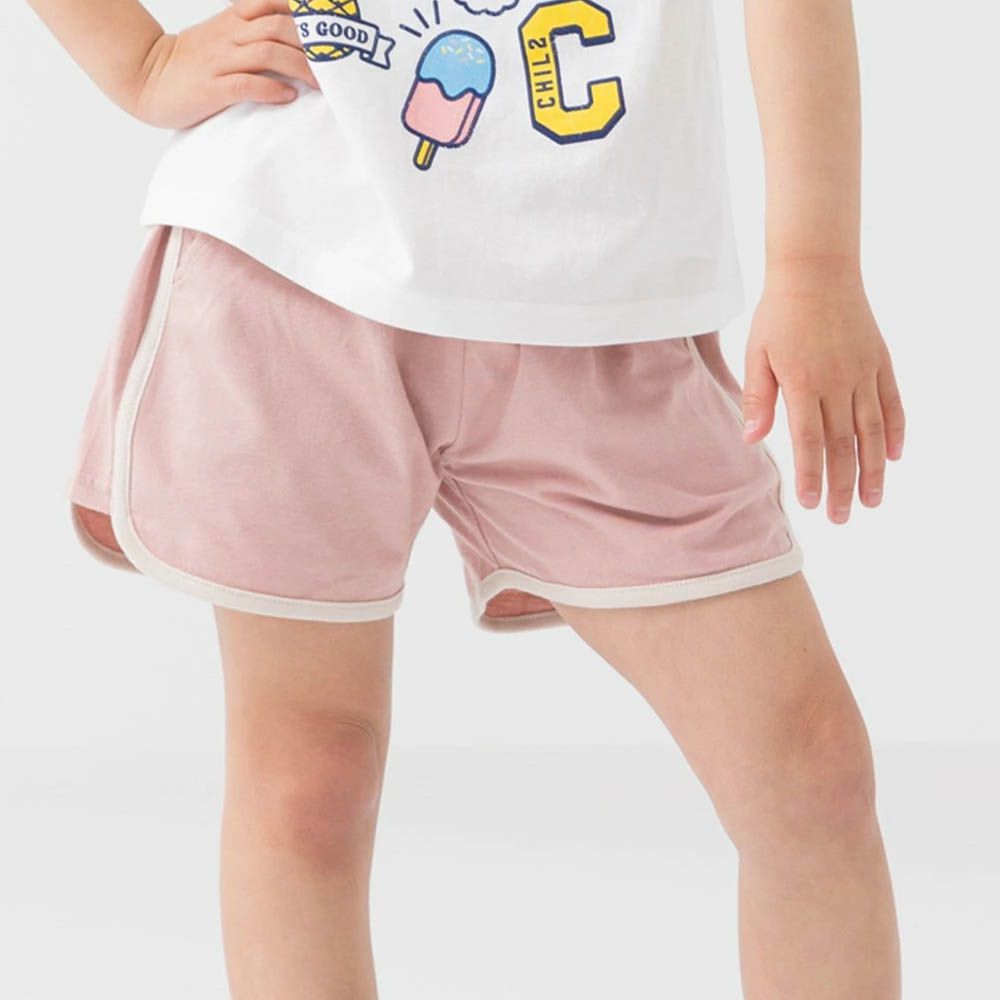 純棉運動風俏皮滾邊短褲-粉紅