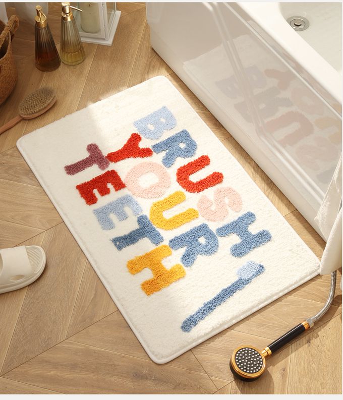 快速吸水植絨浴室腳踏墊-玩水-米白色