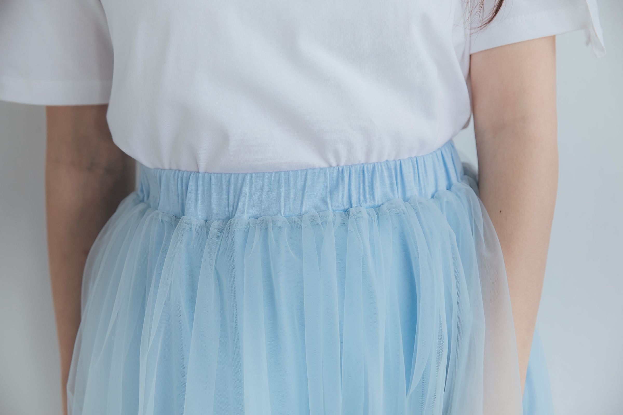 Peachy - 獨家訂製綿柔空氣紗裙-短裙款-Elsa冰藍 (F)