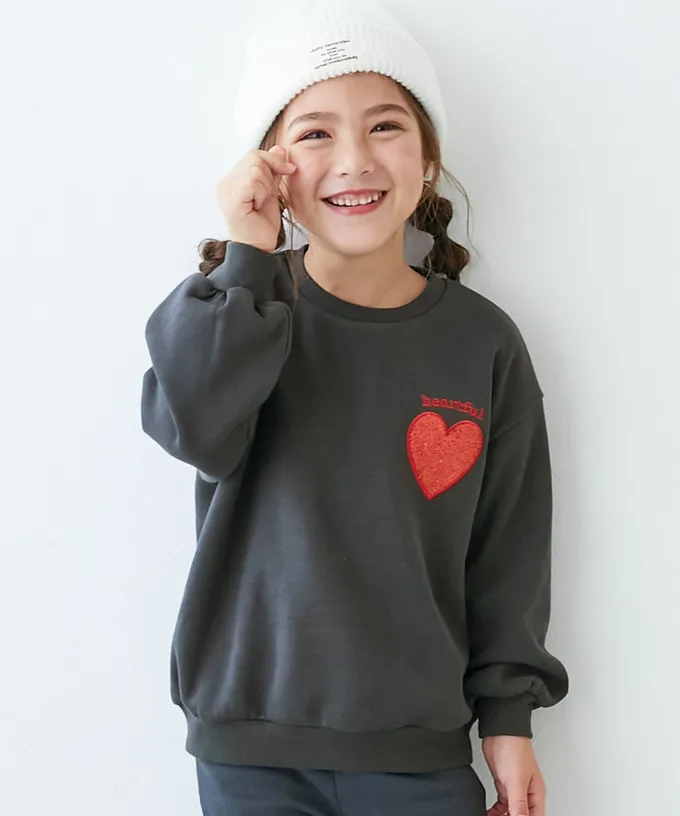 日本 devirock - 閃亮愛心廓形大學長袖上衣-藍紫