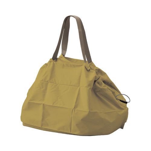 日本 MOTTERU - 輕薄折疊大容量保冷肩背包/購物袋(可掛購物籃)-芥末黃 (53L)