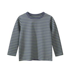 27KIDS - 純棉長袖上衣-百搭條紋-灰x黃
