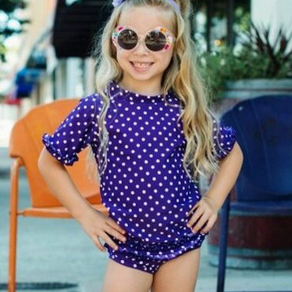 美國 RuffleButts - 小女童比基尼泳裝-深紫白點點