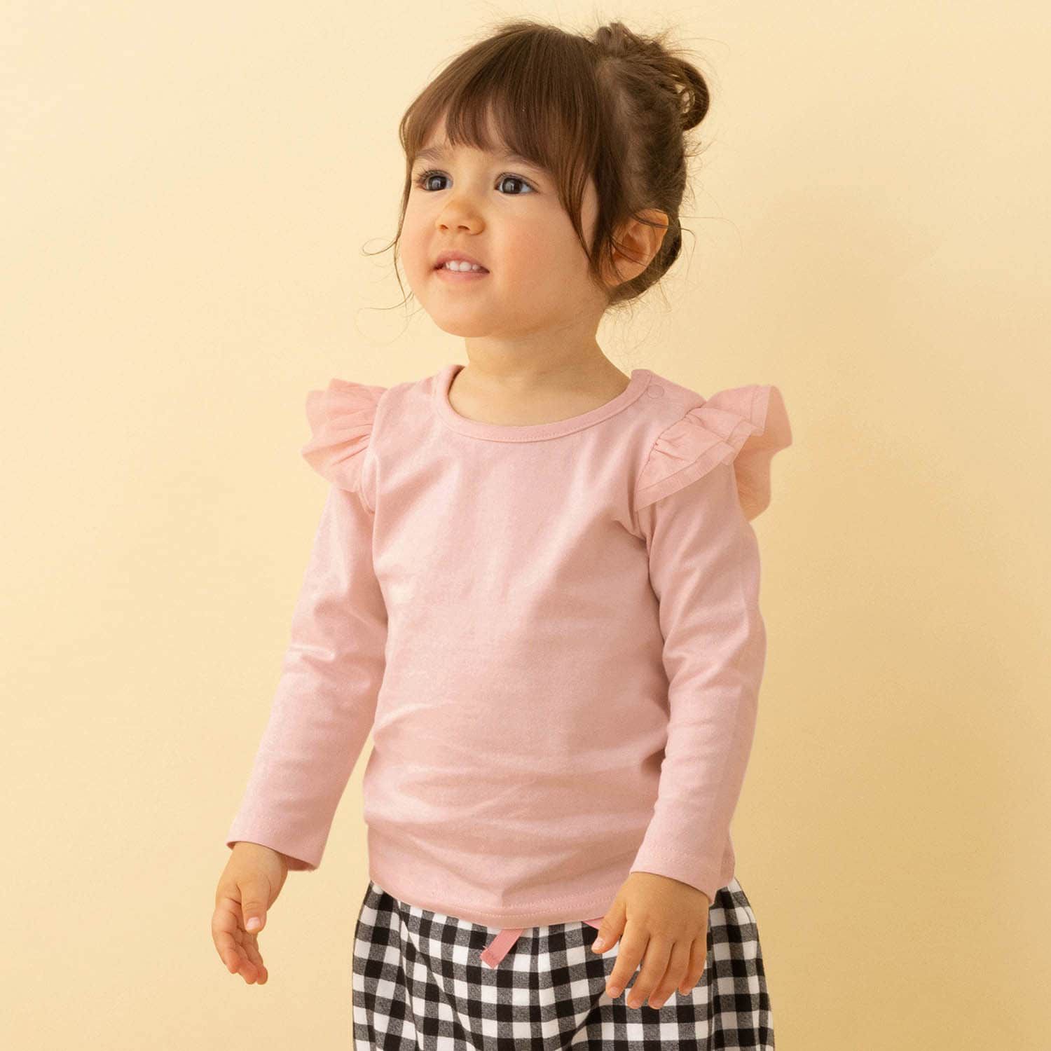 日本千趣會 - GITA 純棉圓領長袖上衣-荷葉滾邊-淺粉