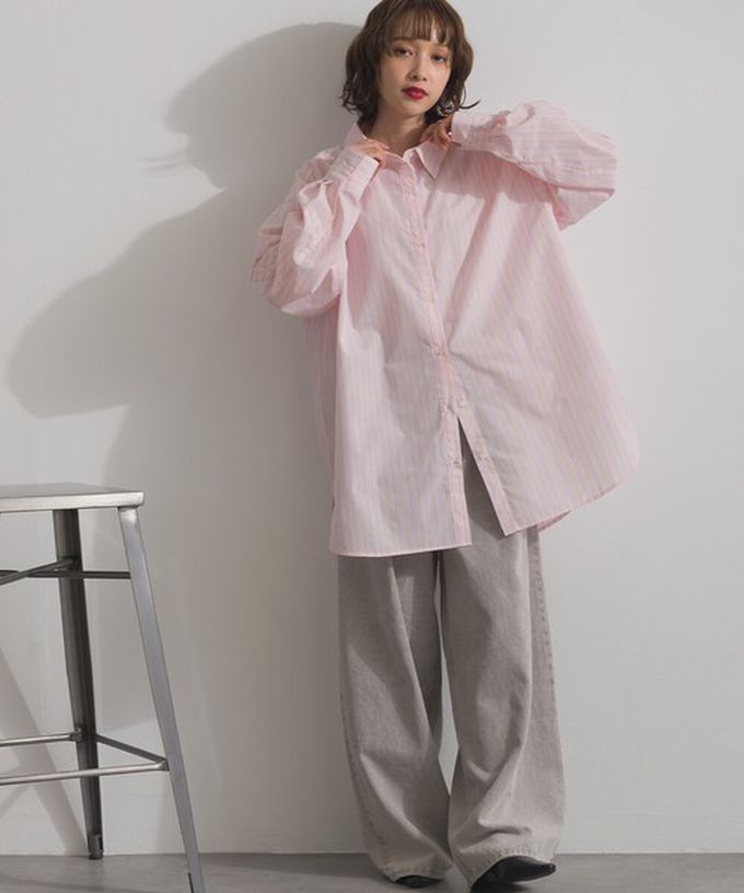 日本 ELENCARE DUE - 2way穿法俐落條紋寬版襯衫-白