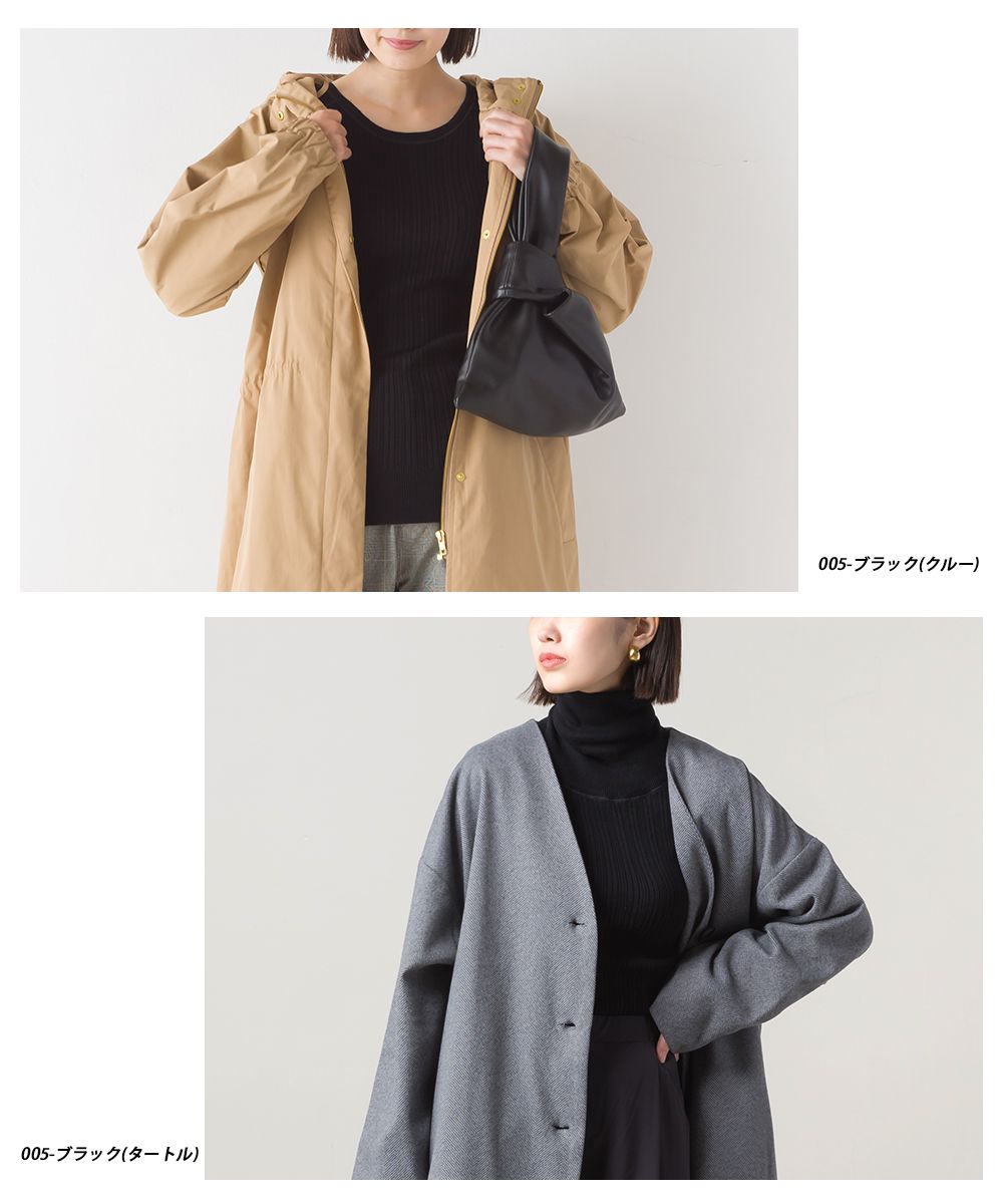 日本 OMNES - [定番]純棉彈性羅紋針織上衣-高領-灰-1250