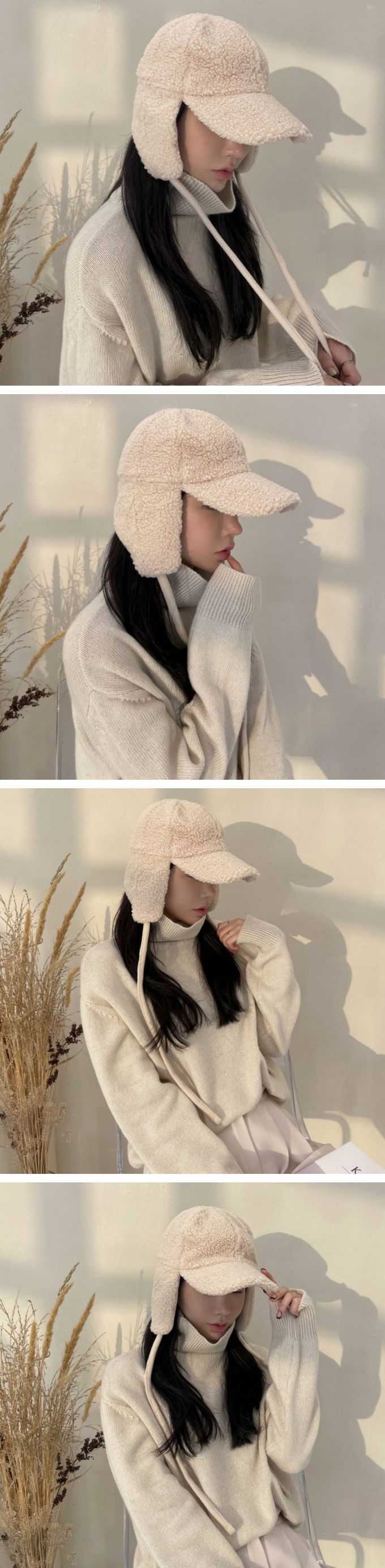 韓國 MAY - 羊羔絨毛護耳綁帶鴨舌帽-咖啡