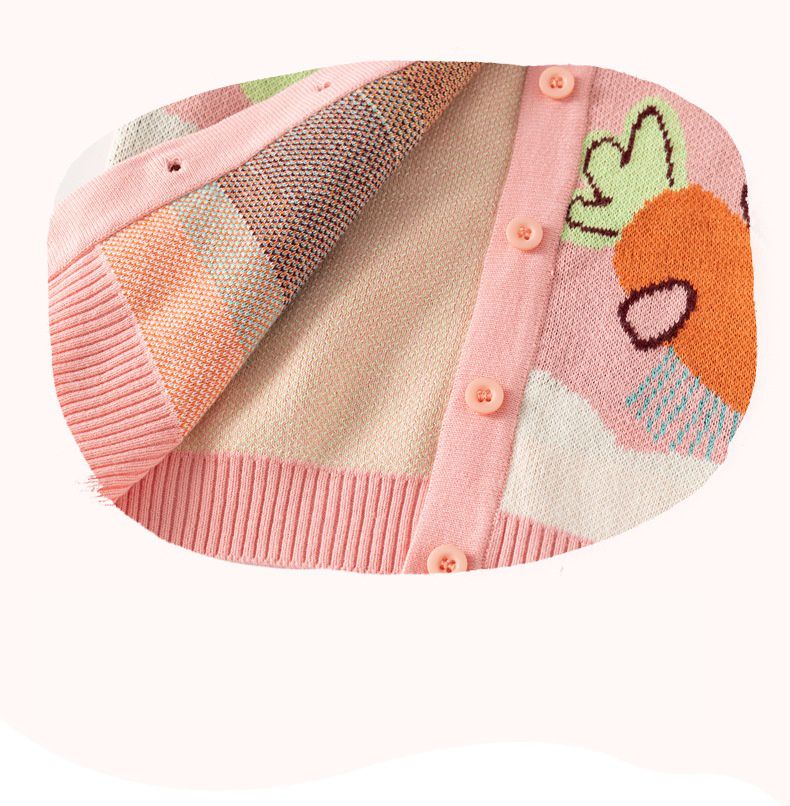 純棉花邊領針織排釦外套-蘿蔔兔兔-粉色