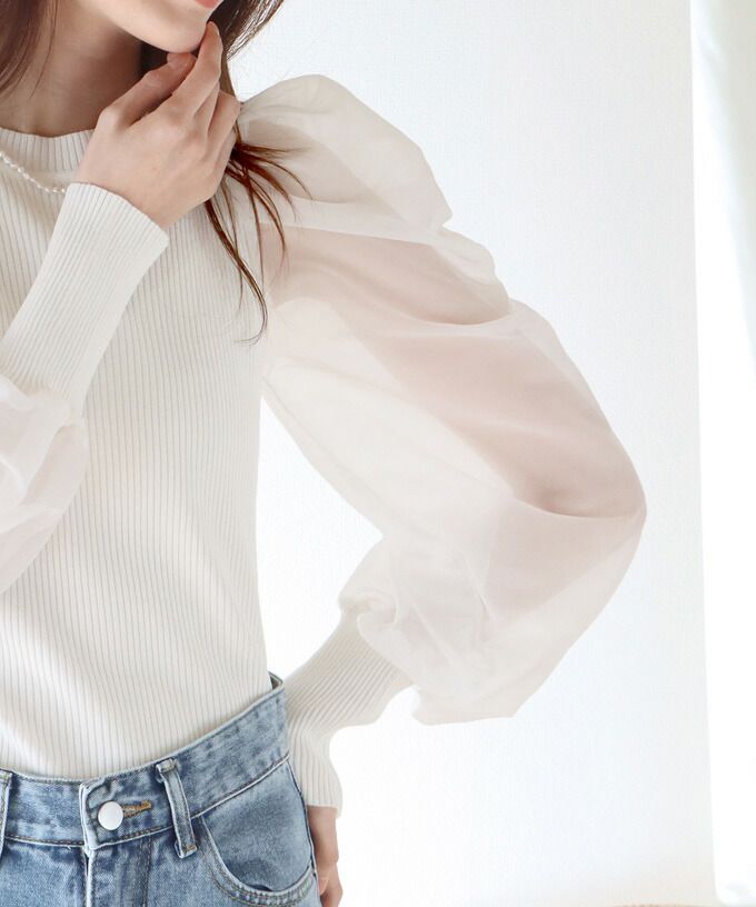 日本 BLUE EAST - 氣質薄紗抓皺長袖上衣-灰