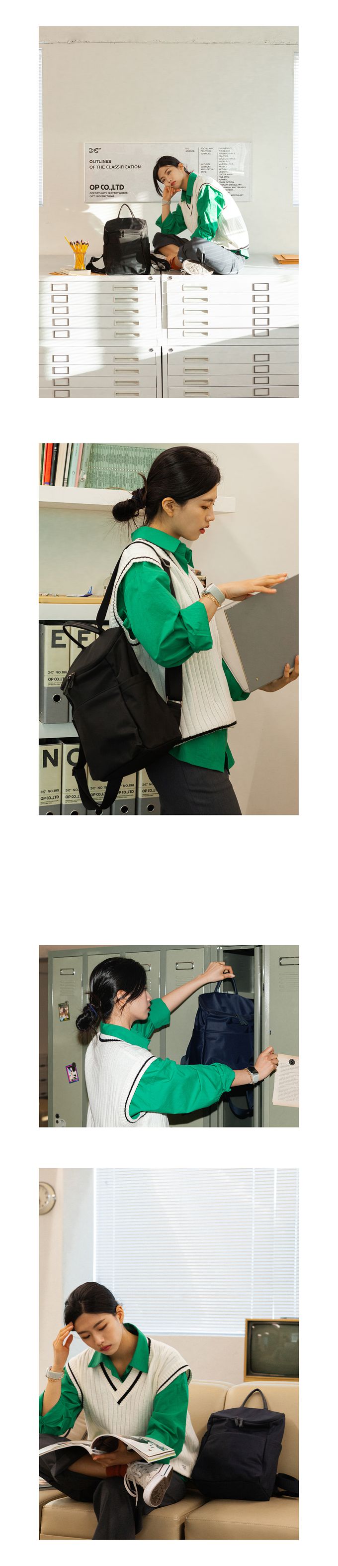 韓國 ithinkso - 直立多格收納輕量後背包-黑 (25X35X15CM)