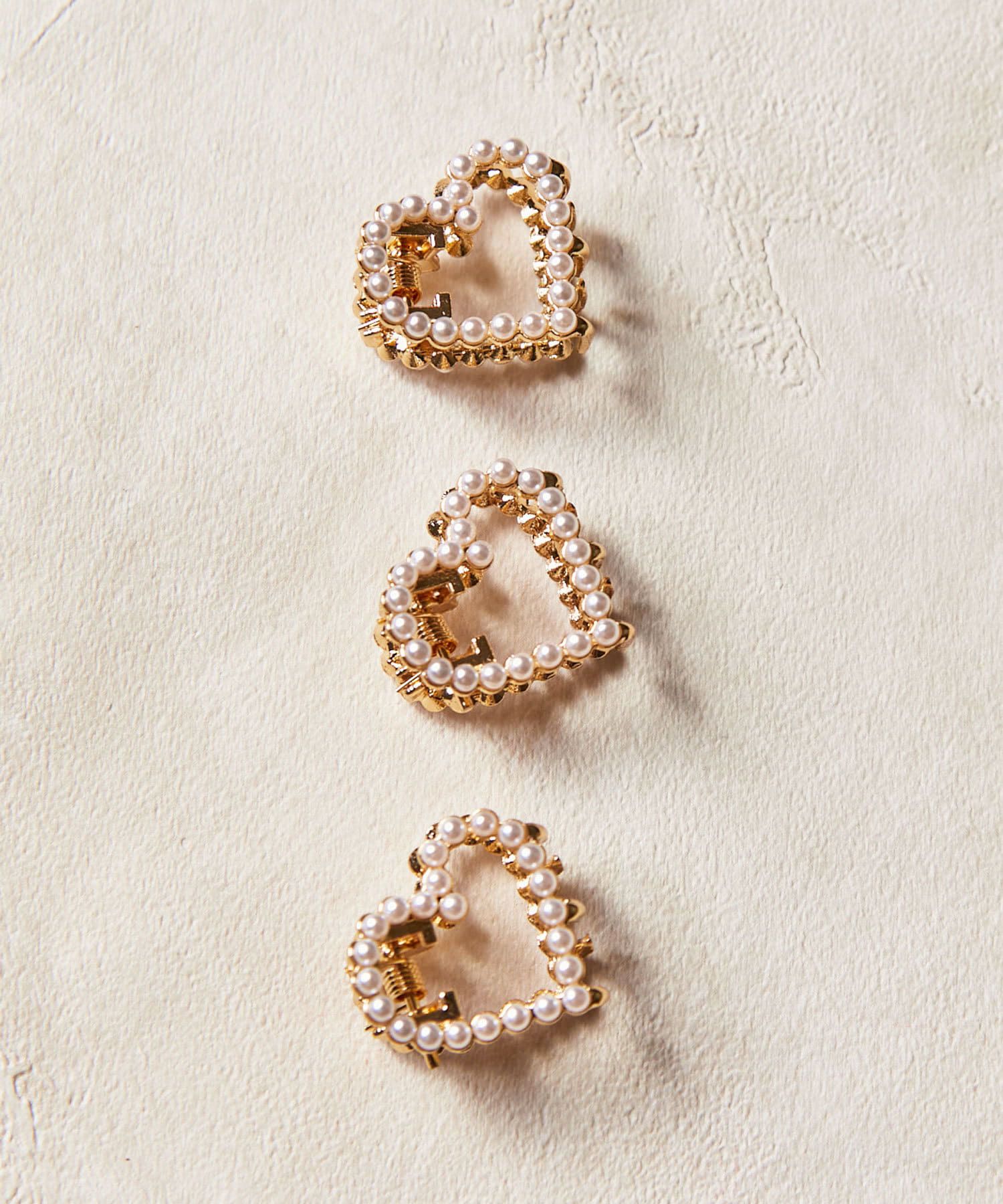 日本 Lattice - 心形迷你珍珠髮夾3件組-金