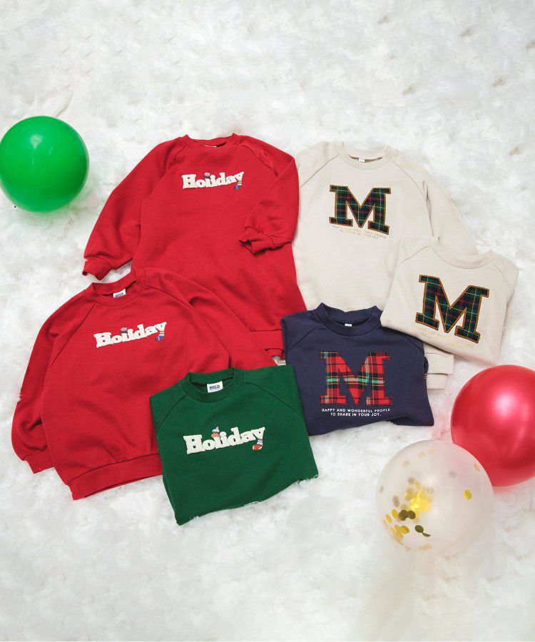 日本 BREEZE - 節慶滿點！裏毛長袖上衣-格紋-奶油米