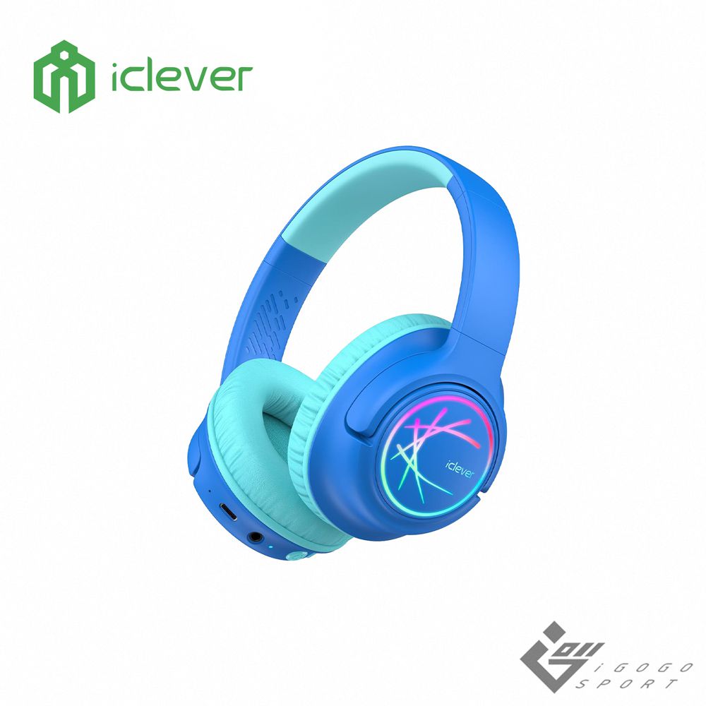 iClever - BTH18 炫光無線兒童耳機-藍色-安全無虞食品級矽膠材料