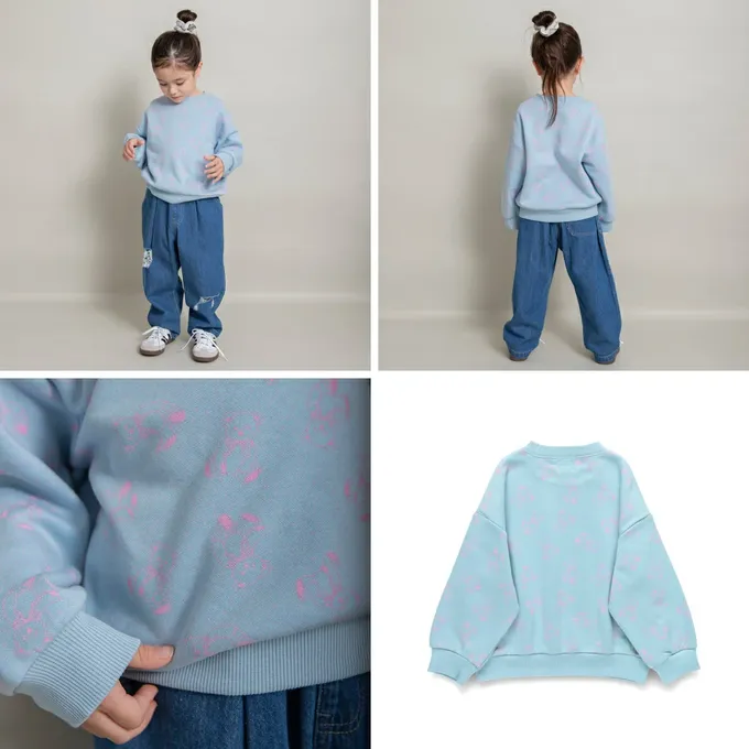 日本 BRANSHES - 裏起毛 可愛女孩縮口長袖上衣-兔子-粉紅