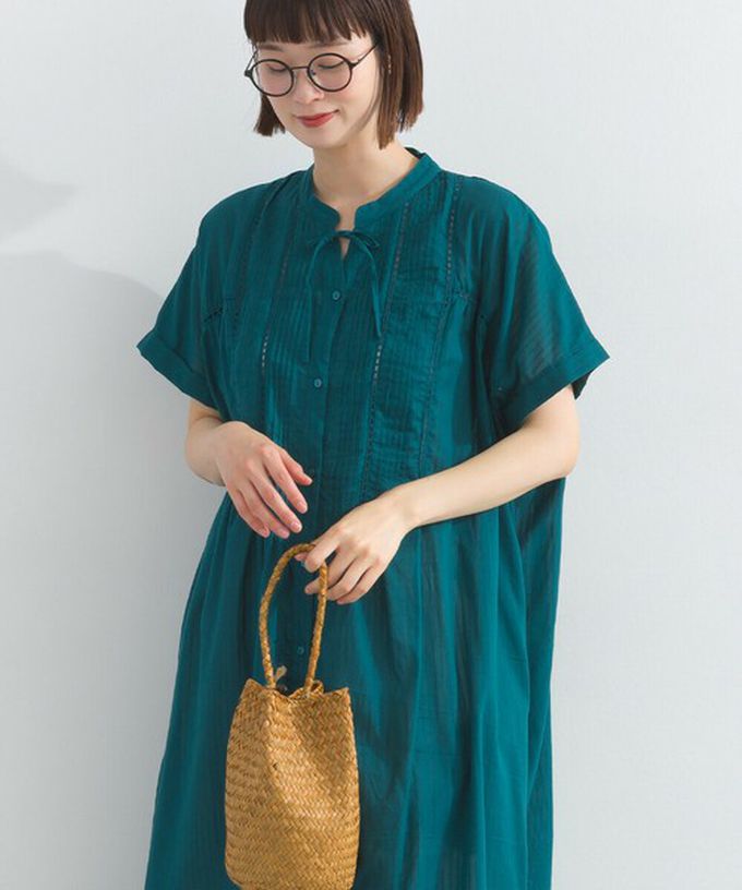 日本 Lupilien - 100%印度棉 細緻鏤空蝴蝶結短袖洋裝-黑