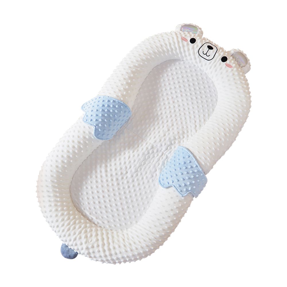 多用途嬰兒中床 防吐奶防翻身(附玩具架 防吐奶枕 蚊帳 隔尿墊)-可愛熊-蜂窩透氣款 (100x56cm)