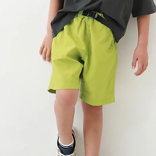 日本 devirock - 防潑水帥氣束腰寬版五分褲-開心果綠