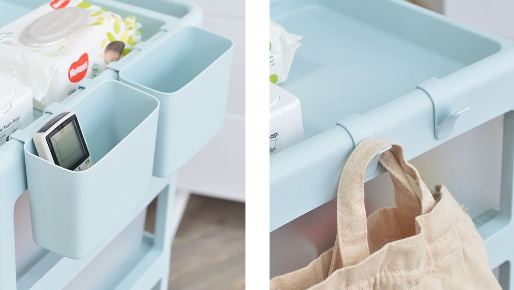 PICKup - 可移式四層抽屜多用途收納推車(3抽)-DIY-霧透抽屜款(粉白)