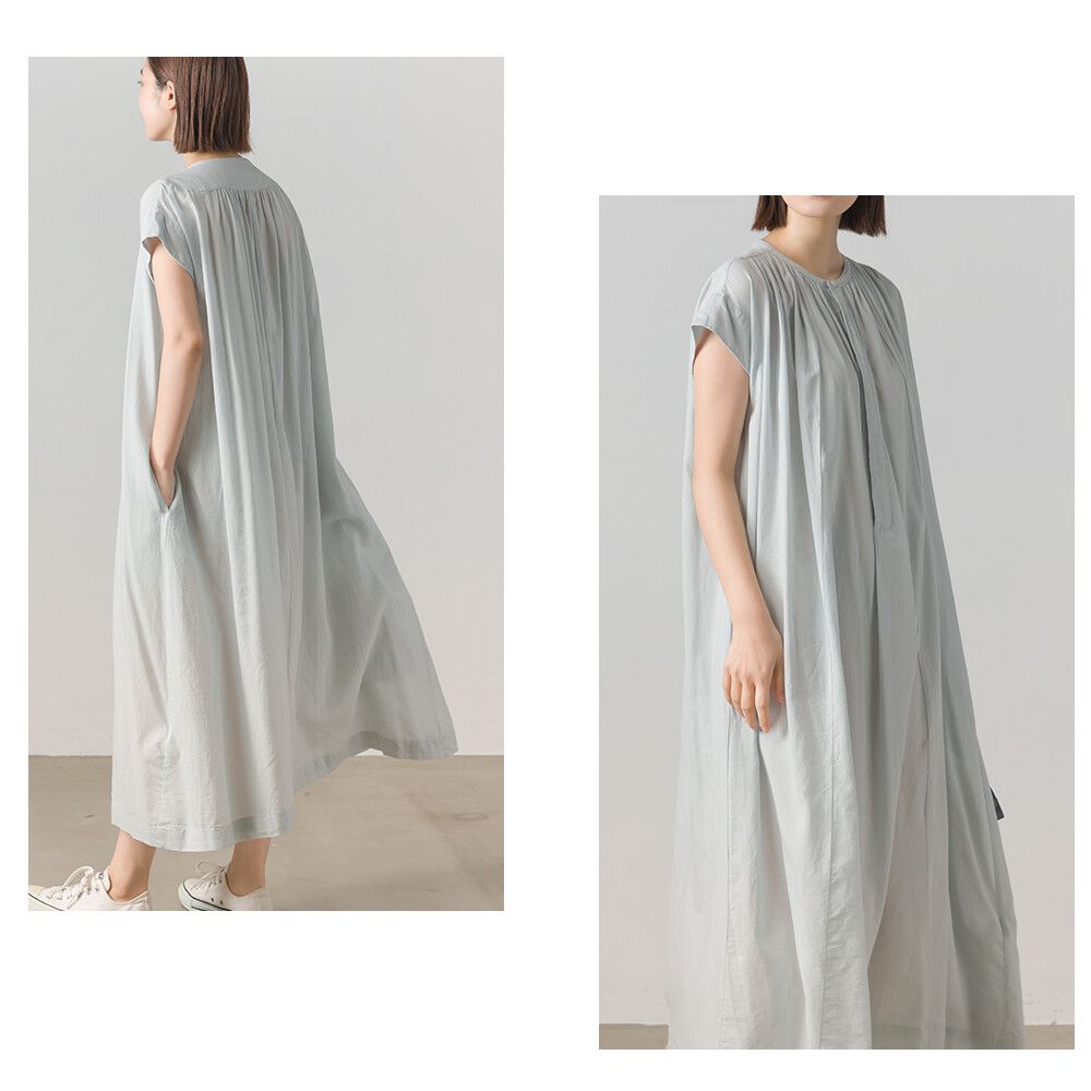 日本 OMNES - 綾織輕盈感舒適短袖洋裝-深灰