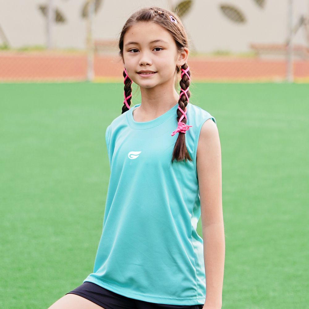 兒童盾形速乾排汗衣-背心款-湖水藍