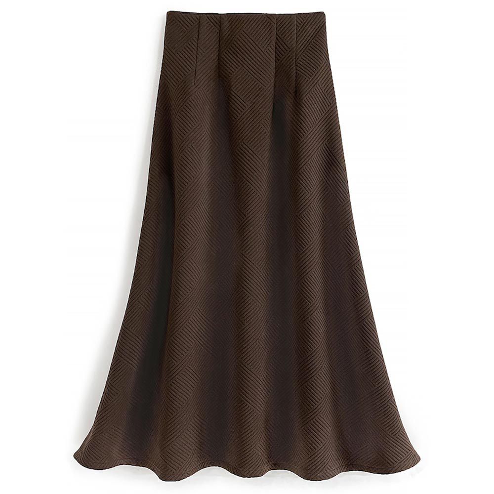 日本 GRL - 優雅雅卡爾紋修身長裙-可可棕