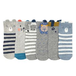 JoyNa - 6雙入-動物造型 棉質防滑襪-男寶寶 (腳長約10cm)