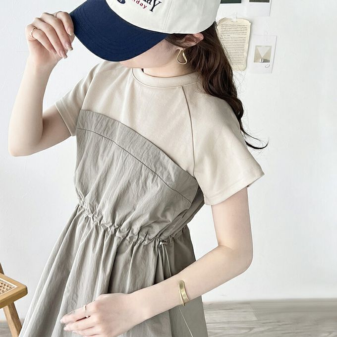 日本 Classical Elf - 法式袖拼接縮腰抽繩洋裝-黑x白