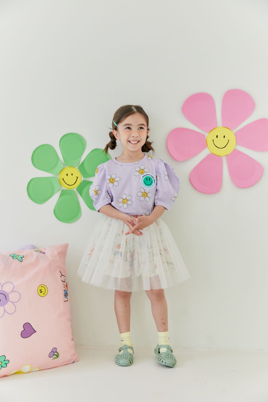 韓國 MINIATURE - HONEY笑臉澎澎袖上衣-紫