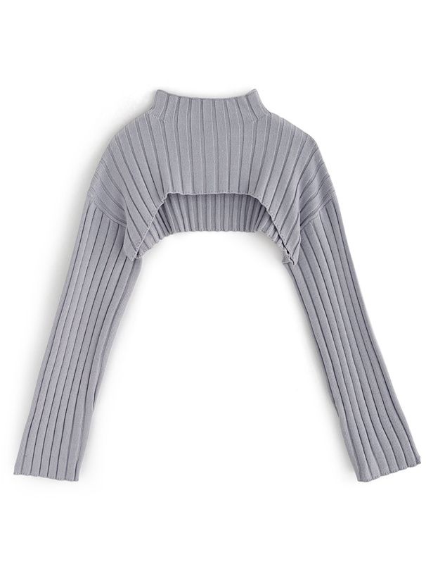 日本 GRL - 小立領羅紋兩件式針織上衣-灰藍 (F)