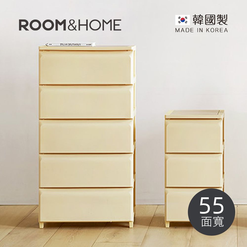 韓國ROOM&HOME - 韓國製55面寬五層抽屜收納櫃(木質天板)-DIY-奶油黃