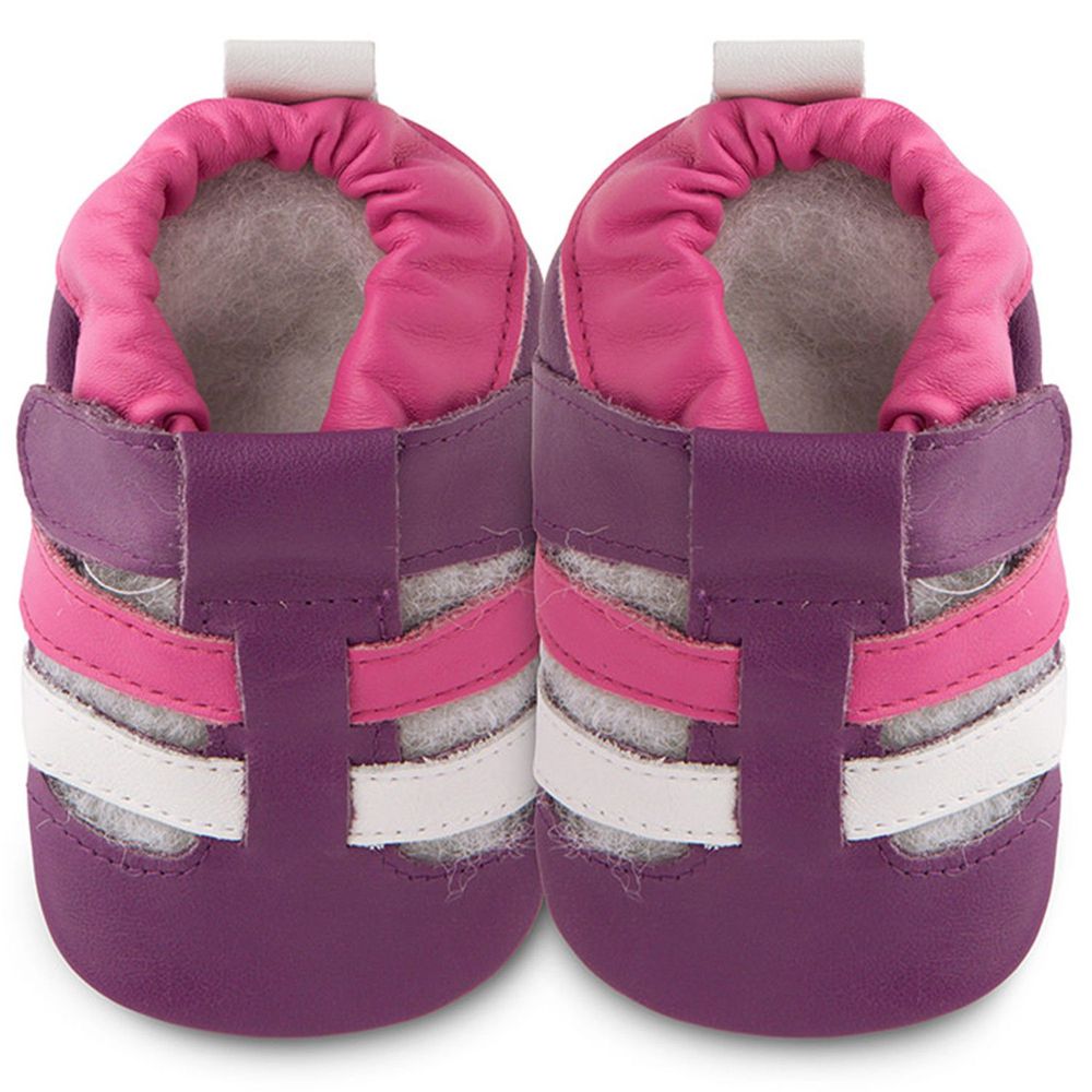 英國 shooshoos - 健康無毒真皮手工鞋/學步鞋/嬰兒鞋/室內鞋/室內保暖鞋-粉紫涼鞋