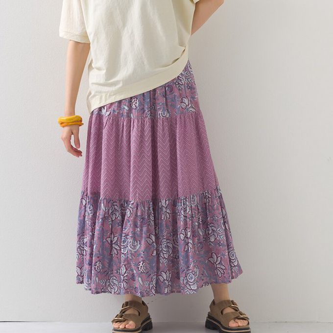 日本 OMNES - 100%印度棉 奢華圖騰長裙-紫