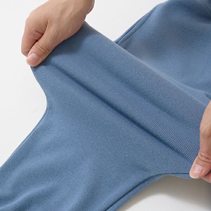 日本 b-ROOM - 彈性休閒素色運動風長褲-水藍