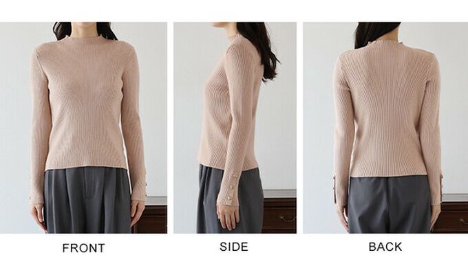 日本 BLUE EAST - 愛心金釦羅紋小高領長袖上衣-黑