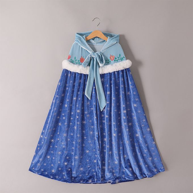 冰雪女王保暖印花斗篷-藍色