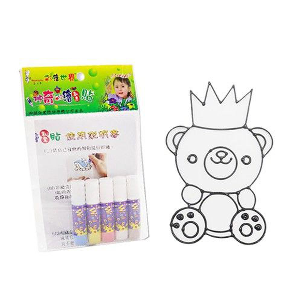 愛玩色創意館 - 彩繪玻璃貼隨手包-30皇冠熊-6ml彩繪筆*5+圖框*1+說明書
