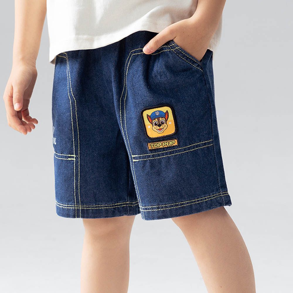卡通汪汪隊牛仔五分褲-卡通人物阿奇-深藍